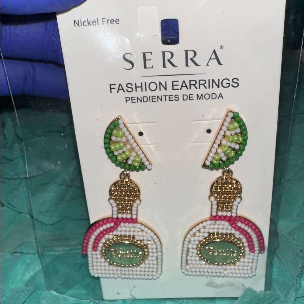 Tequila Serra Fashion Earrings with Green and Pink Beads
